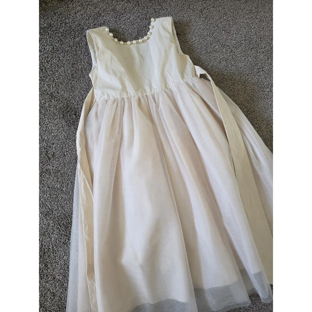 Only Little Once Girls Cream Ivory Formal Jr Bridesmaid Faux Pearl Gown Dress 4